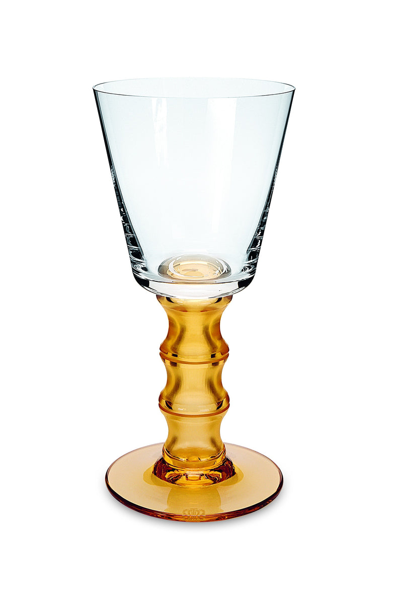 Tsingtau Clear / Amber Wine Glass Stem Cut Mary Mahoney