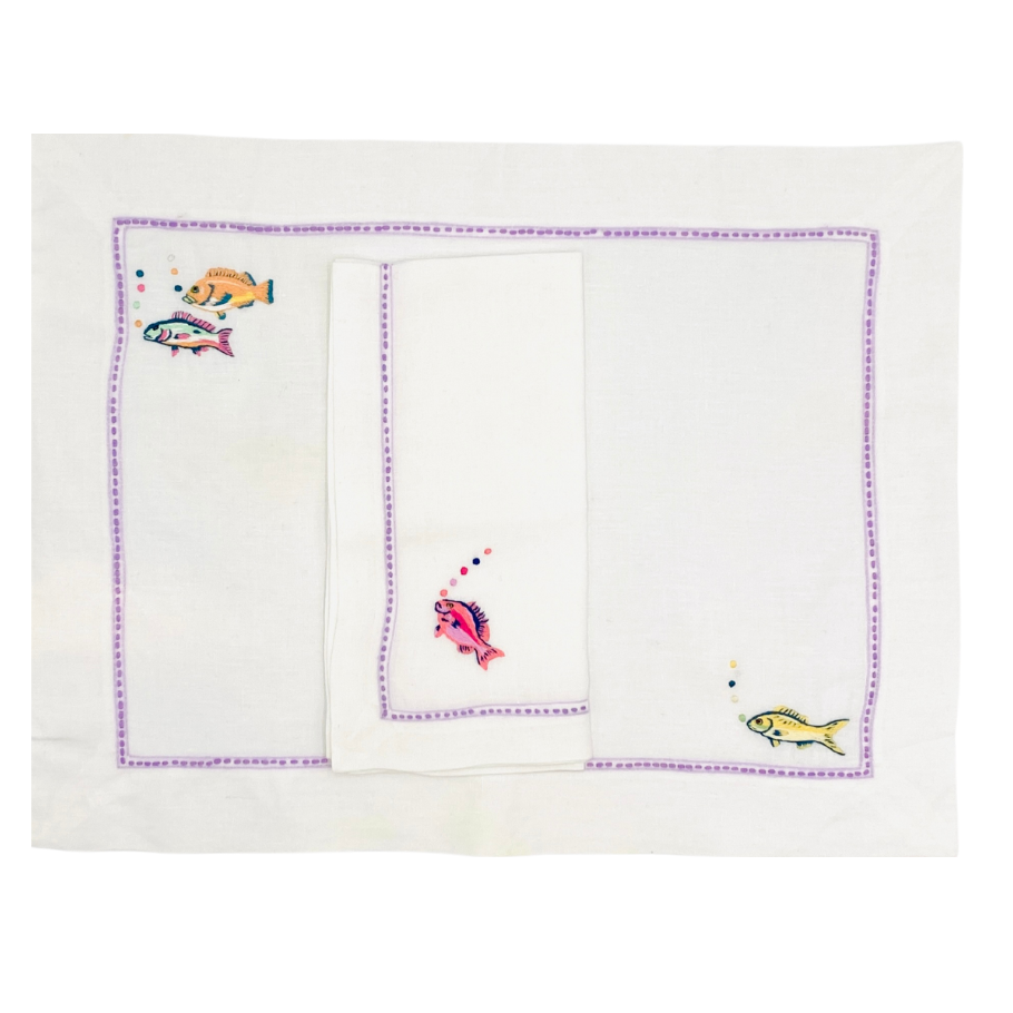 Tab - Mary Mahoney Linens - Pebbles with Bubble Fish - Main