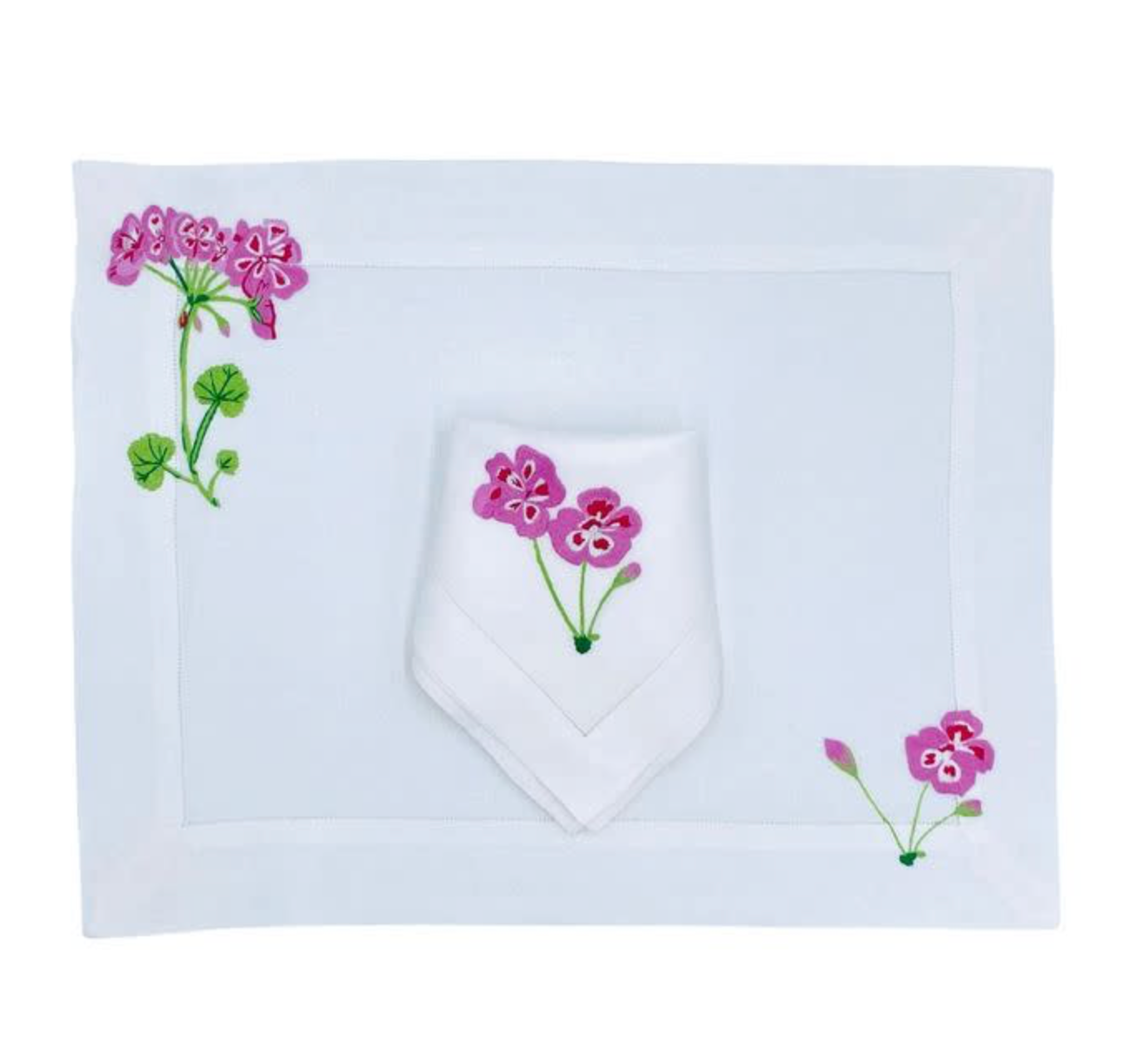 Tab - Mary Mahoney Linens - Pink geranium hemstitch