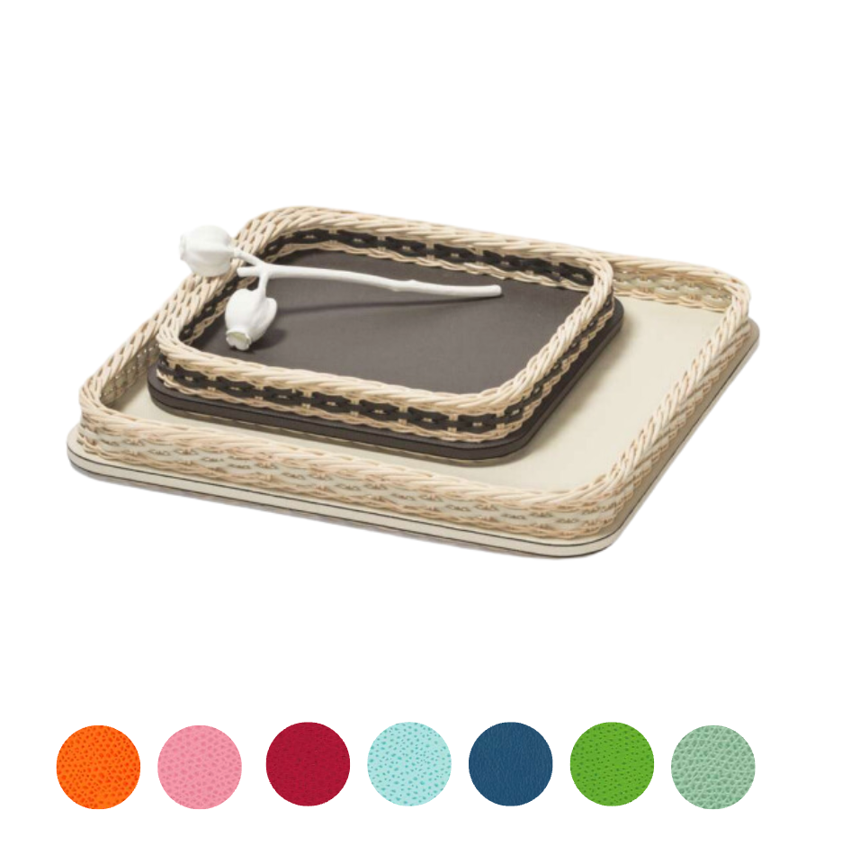 Tab - Pigment France - Orsay Leather and Natural Rattan tray