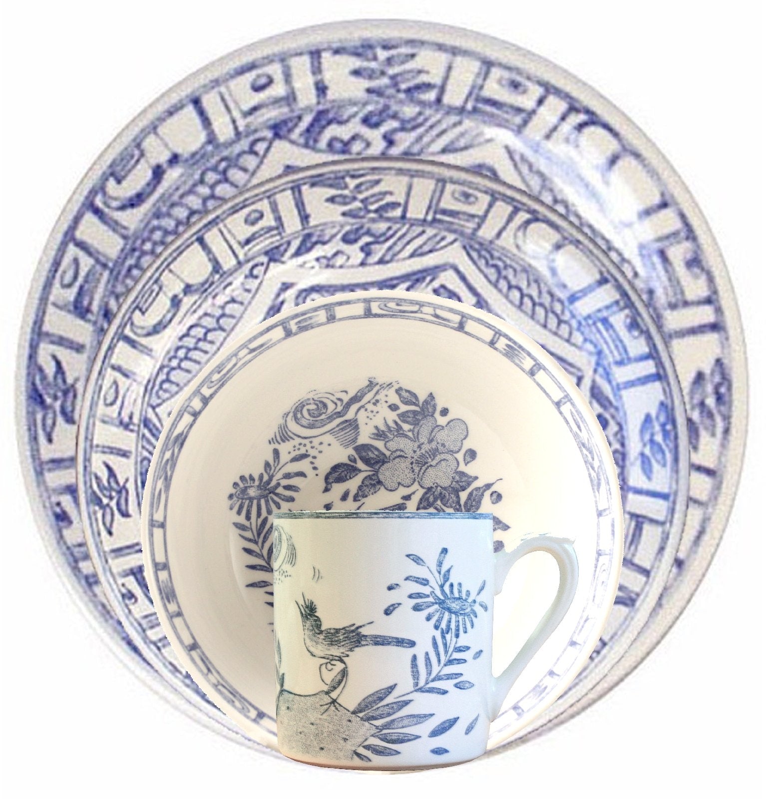 Tab - Gien - Oiseau Blue & White - Main