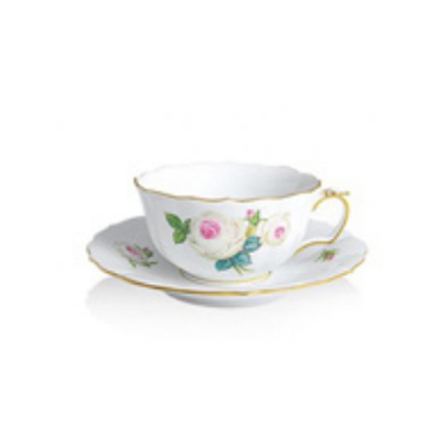 Meissen White Rose Tea cup & saucer, Shape 