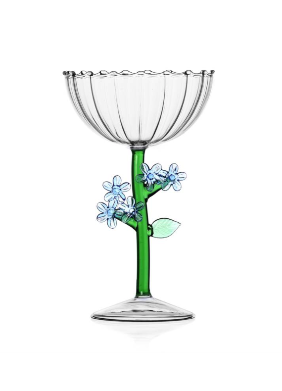 Botanica Optical Champagne Bowl Light Blue Flower 9.5 Oz