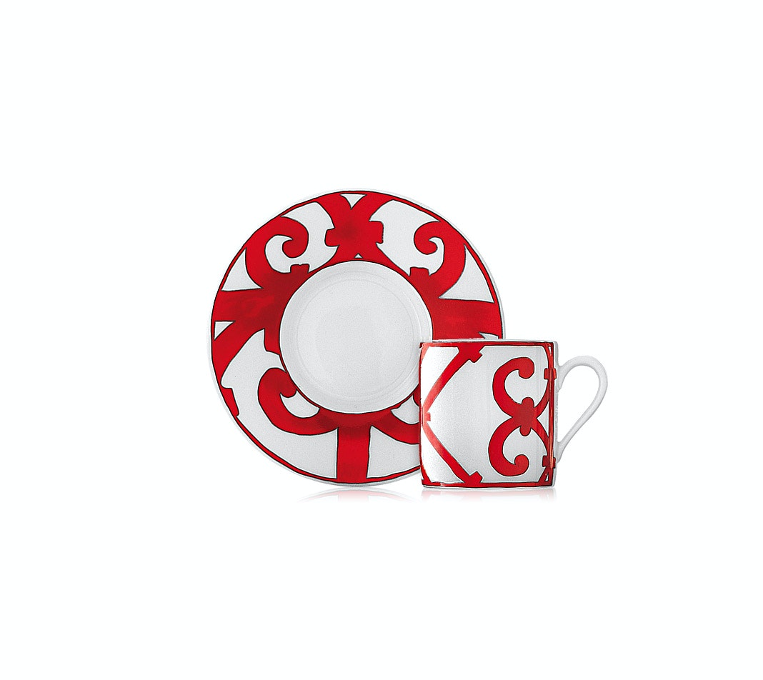 Hermes Balcon du Guadalquivir Red Coffee Cup and Saucer Hermes Balcon du Guadalquivir Red Coffee Cup and Saucer