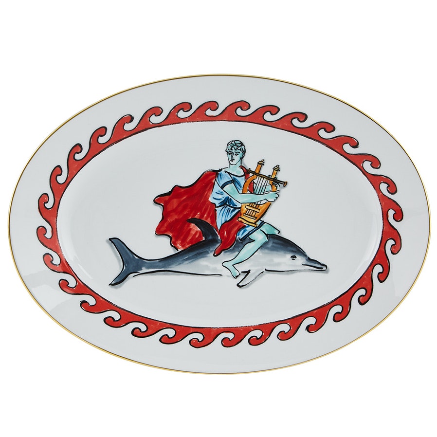 Il Viaggio Di Nettuno Dolphin White Dolphin White Flat Oval Platter